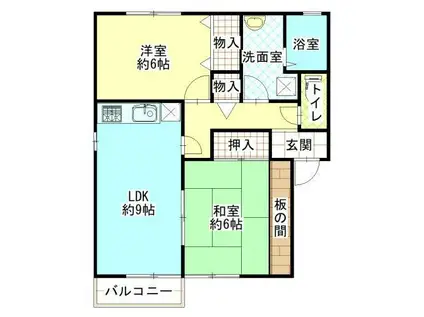 サン・ローゼD棟(2LDK/2階)の間取り写真