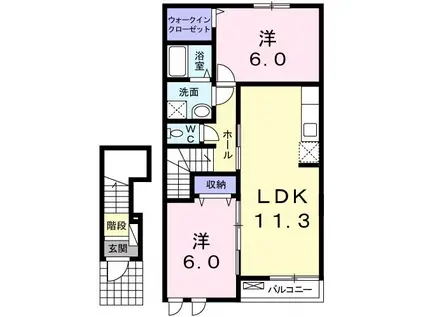ウィステリア(2LDK/2階)の間取り写真