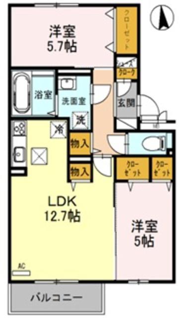 グランシャリオ長吉(2LDK/1階)の間取り写真