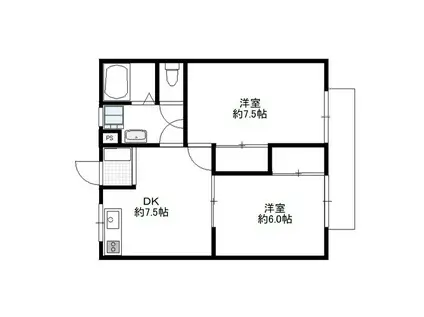 ロイヤルプラザ松岡(2DK/2階)の間取り写真