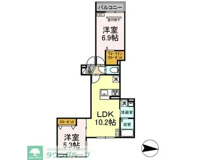 アンソレイエII(2LDK/3階)の間取り写真