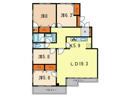 グランフォルム芦屋川(4LDK/2階)の間取り写真