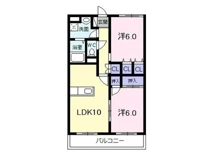 エスポワールM(2LDK/3階)の間取り写真