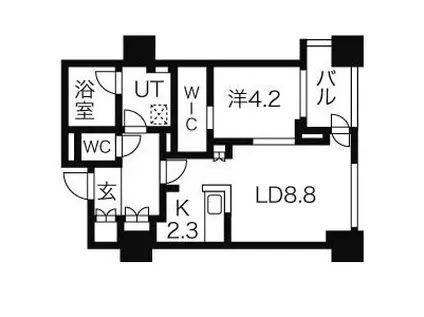 プライムメゾン南2条(1LDK/12階)の間取り写真