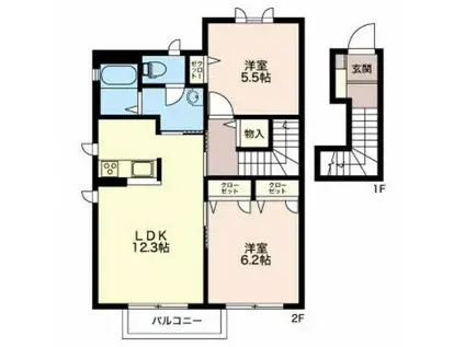 ディアス京田A(2LDK/2階)の間取り写真