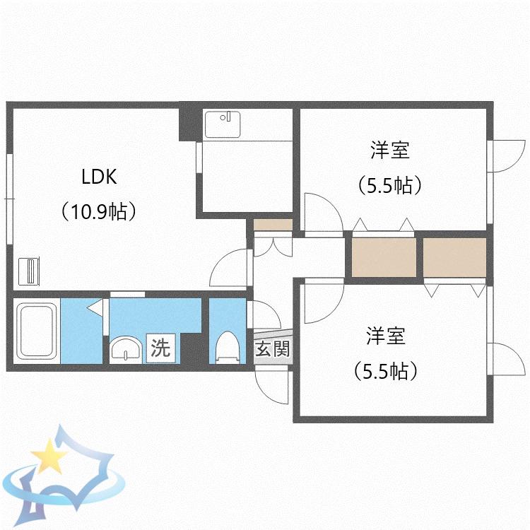 エナージ山鼻(2LDK/2階)の間取り写真