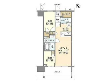 クレヴィア上野入谷(2LDK/6階)の間取り写真