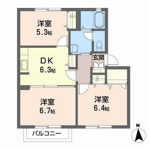 コートクレアールC(3DK/1階)の間取り写真