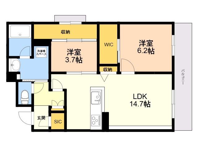 シャーメゾングラン南福岡(2LDK/2階)の間取り写真