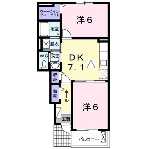 ルミエール美都(2DK/1階)の間取り写真