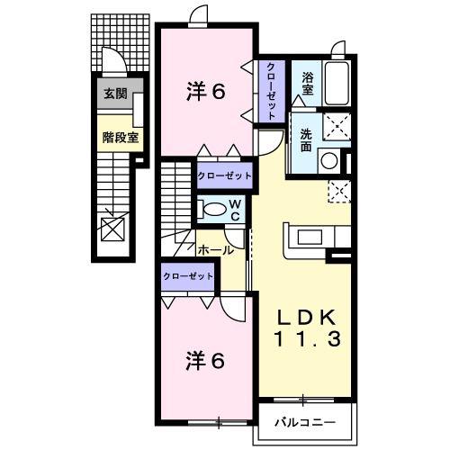 ヴェルサン・アベニュI(2LDK/2階)の間取り写真