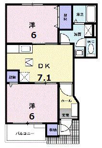 メゾンドコリーヌB(2DK/1階)の間取り写真