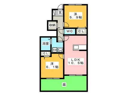 ローズガーデンN・T II(2LDK/1階)の間取り写真