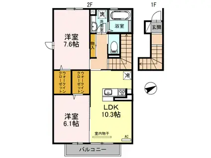 シャルムコート(2LDK/2階)の間取り写真