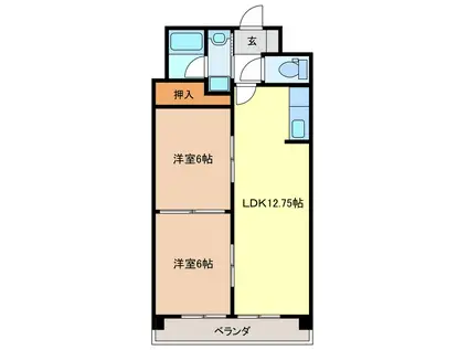 スカイタウン上浜(2LDK/5階)の間取り写真