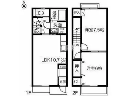 プラッサムコート森上C(2LDK/1階)の間取り写真