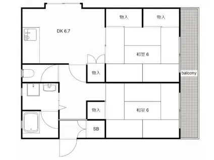 マンション川原(2DK/2階)の間取り写真