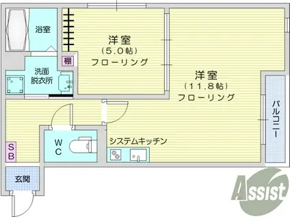 カーサ フェリシア長町南(1LDK/2階)の間取り写真