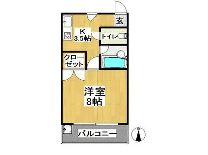 ハイツ華山(1K/2階)の間取り写真