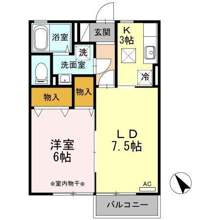 メゾンあづみの里B棟(1LDK/2階)の間取り写真