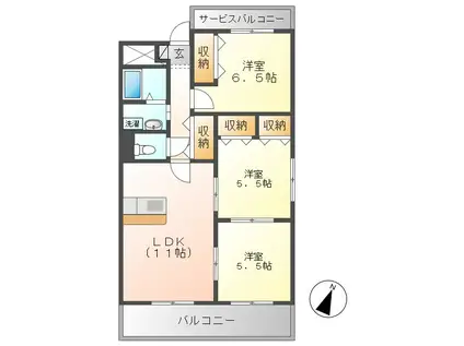ア・ドリーム星ヶ丘II(3LDK/1階)の間取り写真