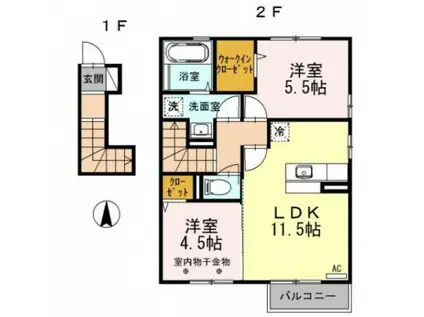 シャンボール B棟(2LDK/1階)の間取り写真
