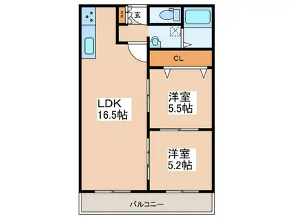メガロコープ平野3号棟(2LDK/5階)の間取り写真