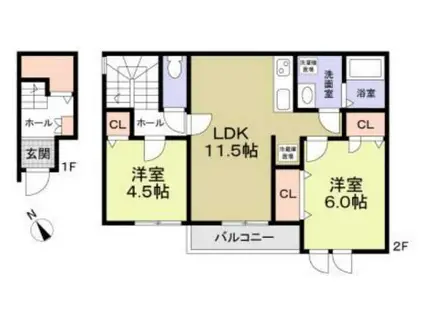 ルミナス和田町(2LDK/2階)の間取り写真
