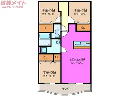 クラージュ(3LDK/3階)の間取り写真