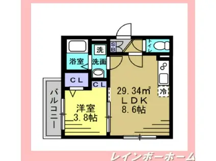 AJ南流山(1LDK/3階)の間取り写真