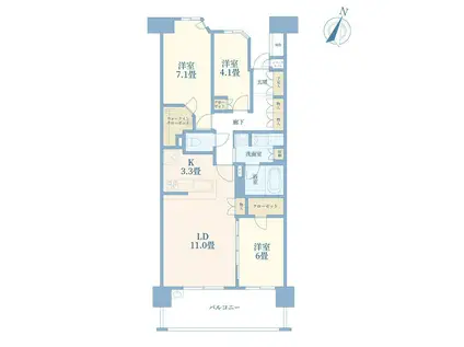 センターフィールド浦和美園参番街ガーデンランド(3LDK/5階)の間取り写真