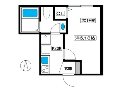 ガーデニア(1K/2階)の間取り写真