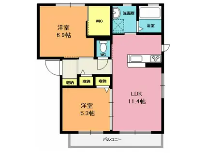 プログレス B(2LDK/2階)の間取り写真