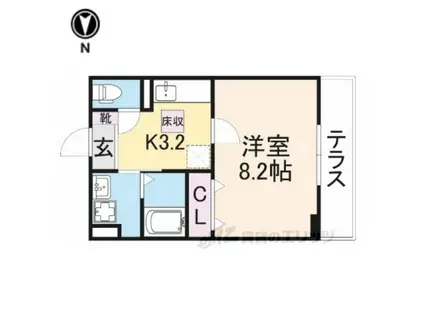 ハーベストⅠ(1K/2階)の間取り写真