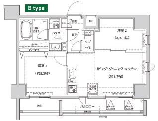 ガレリアレジデンス南千住(2LDK/6階)の間取り写真