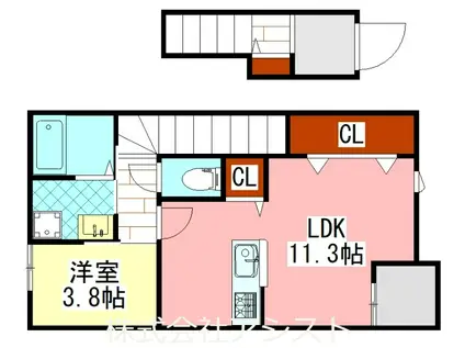 上三緒アパート A棟(1LDK/2階)の間取り写真