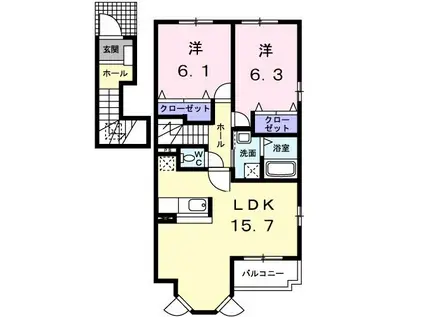 クラベールB(2LDK/2階)の間取り写真