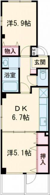 第6森田ビル(2DK/3階)の間取り写真