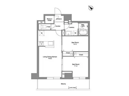 ロータス静岡(2LDK/11階)の間取り写真