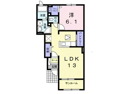 サニーコート B(1LDK/1階)の間取り写真
