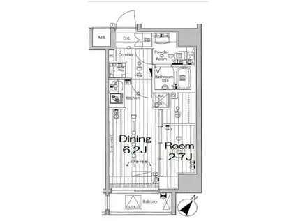 メイクスデザイン川崎III(1DK/9階)の間取り写真