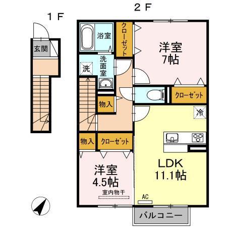フキノトウ牟礼北 A棟(2LDK/2階)の間取り写真