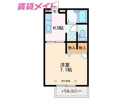 たちばな壱番館(1K/1階)の間取り写真