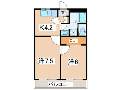 むてんかびとの家ナチュール郡山(2K/3階)の間取り写真