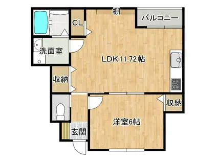 ＪＲ小浜線 東舞鶴駅 徒歩5分 2階建 築8年(1LDK/1階)の間取り写真