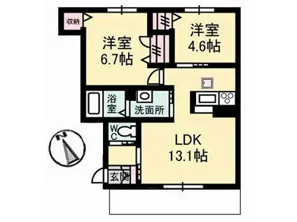 ヴァン・パサージュB棟(2LDK/1階)の間取り写真