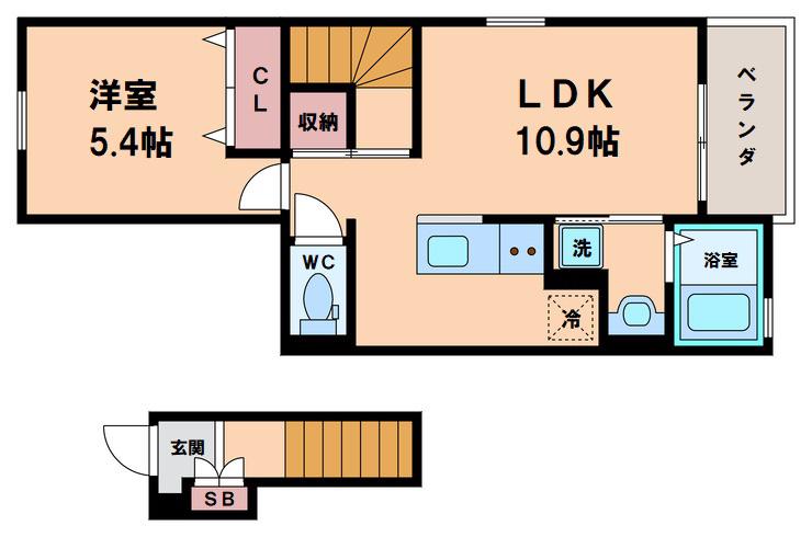 コントレイル(1LDK/2階)の間取り写真