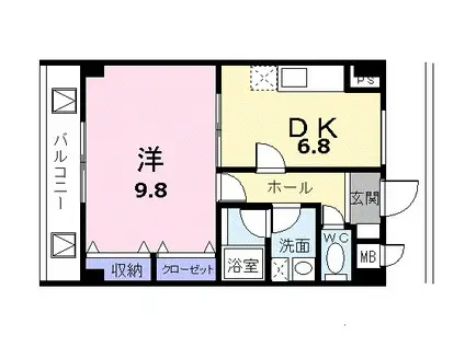 プランドールティエフ(1DK/2階)の間取り写真