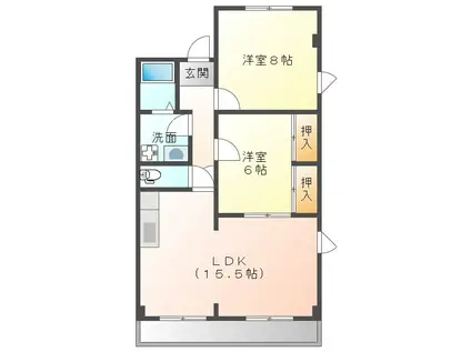 グランディア(2LDK/2階)の間取り写真