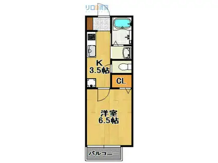 アネスティパル宝塚(1K/1階)の間取り写真